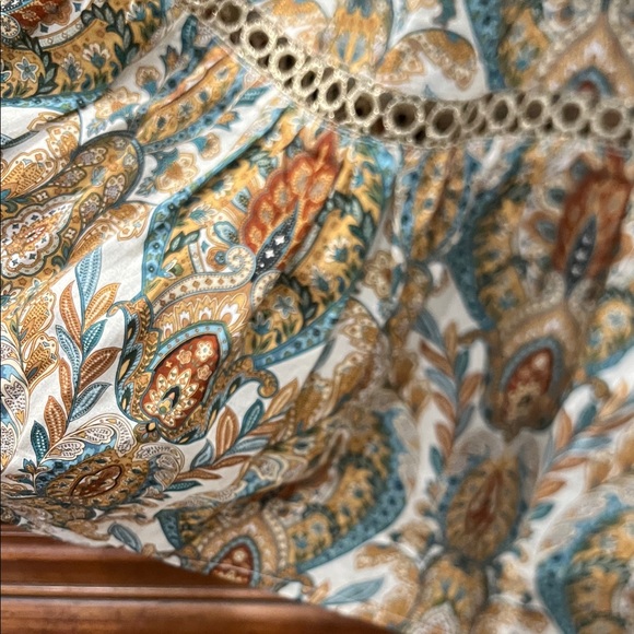 Women's Paisley Puff-Sleeve V-Neck Maxi Dress - Olive/Tan - Picture 12 of 15